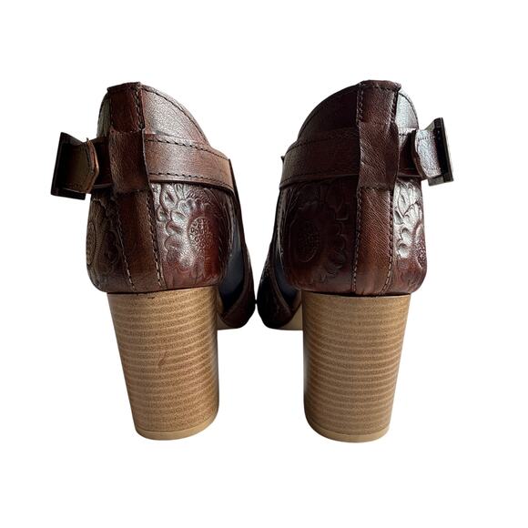 Roper Mika Mule Heels Floral Tooled Tan Leather Women's 8 Open Toe Buckle Close - Picture 8 of 12